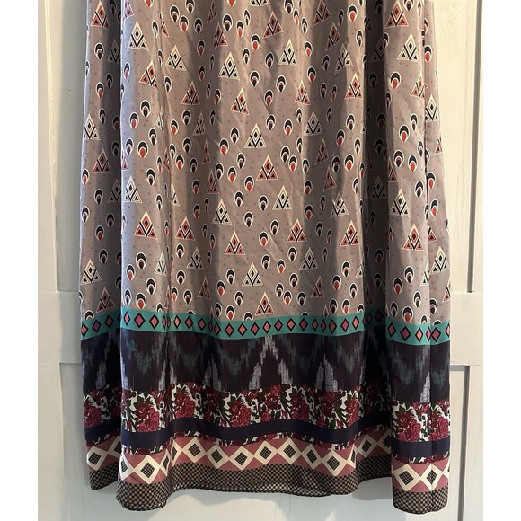 Anthropologie Heyhoe Maxi 100% Silk Skirt Maxi Boho Taupe Multi Geometric Sz 12 - Picture 2 of 4